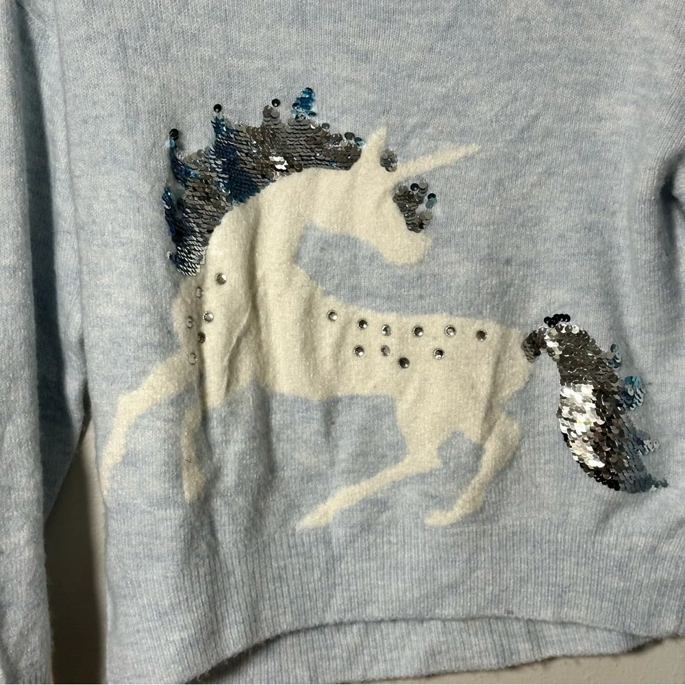 Justice Girl Kids Blue‎ Unicorn Holiday Sweater Pullover Knit size 12